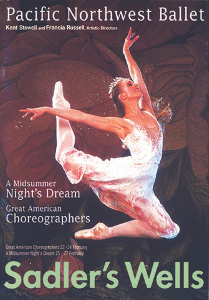 A poster advertising PNB's tour to Sadler's Wells in 1999 shows Patricia Barker performing in A Midsummer Night’s Dream.