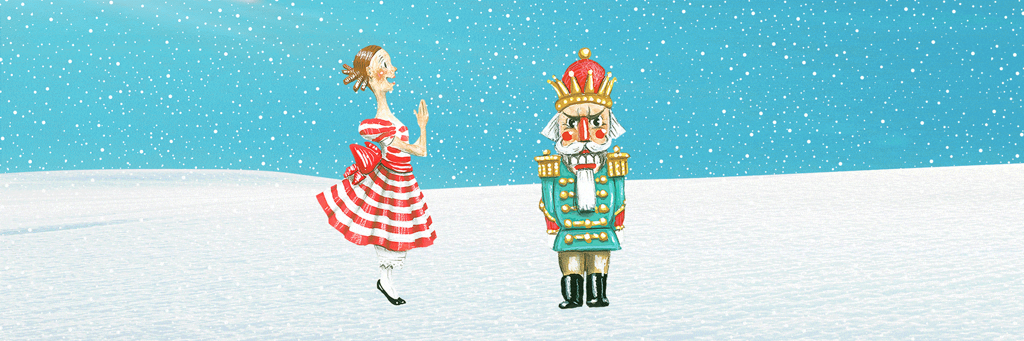 Clara and Nutcracker in the snow.