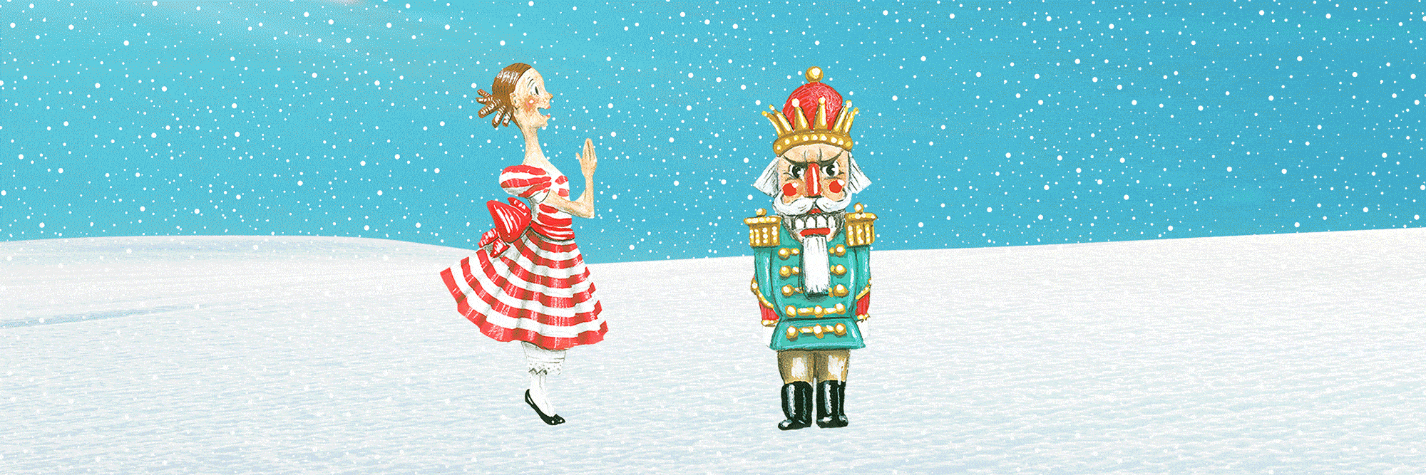 Nut-Clara-Nut-Story Clara and Nutcracker in the snow.